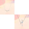 Elegant silver bamboo branch and moon star pendant necklace set with shiny crystals - 2-Piece Necklace Set 1 / Set of 2