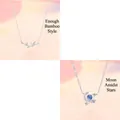 Elegant silver bamboo and crescent moon necklace set with blue stone and crystals - 2-Piece Necklace Set 4 / Set of 2