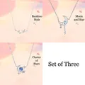 3-piece silver necklace set featuring bamboo, moon, and celestial star pendant designs - 3-Piece Necklace Set 3 / Set of 3