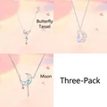 3-delige set elegante zilverkleurige kettingen met maan- en vlinderhanger voor dames - Ketting Set (Set 8) / 3-pack