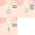 Three-piece silver necklace set with moon, planet, and dreamcatcher pendants - 3-Piece Set (Planet & Moon & Dreamcatcher)