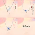 Set of 3 silver necklaces with celestial moon star and floral pendants - 3-Piece Necklace Set 8 / Set of 3