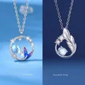 Elegante zilveren ketting set met zeemeerminstaart en beschermende vleugel hangers. - Vis & Jij + Beschermengel Vleugel (Eenvoudige Verpakking)