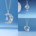 Elegante zilveren hanger ketting met dromerige maan, sterren en vlinder ontwerpen dames - Zwevende Maan + Dromerig Sterrenstelsel + Vlinder en Bloem / Eenvoudige Verpakking