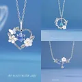 Elegante 925 zilveren ketting met bloem- en vlinderhanger en blauwe steen hanger - Hart in Bloei + Vlinder en Bloem + Eeuwige Bloem / Eenvoudige Verpakking