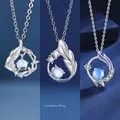 Elegante zilveren kettingen met blauwe maansteenhangers, vogel- en bladmotieven in set - Eucalyptus, Vleugel & Visstaart Set (Eenvoudige Verpakking)