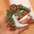 Elegante vintage barokke maansikkel gezicht broche met groene kristallen en parel - Vintage Halve Maan Gezicht Stijl (SMT1005005925508747)