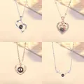 Elegante projectieketting in hart- en geweivorm, 100 talen ik hou van jou cadeau. - Hart + Hart-Gewei + Hart + Hert Stijl