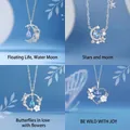 Elegante zilveren kettingen met hemelse maan ster en florale blauwe kristal hangers - Zwevende Maan + Sterren Rond + Vlinder en Bloem + Hart in Bloei / Eenvoudige Verpakking
