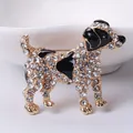 Schattige sprankelende strass honden speld met zwarte emaille accenten voor elegante kleding - Zwart en Wit Emaille Foxterriër Stijl / Zwart Wit
