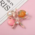 Elegante roze zeester en schelp emaille broche met parels en kleurrijke kristallen - Roze Zeester Schelp Wulk Combo (d5-4-7251)