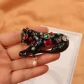 Vintage barokke zwarte panter broche met kleurrijke kristallen en parelhanger - Zwarte Panter Parel Stijl (SMT1005005925508747)