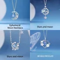 Elegante zilveren kettingset met hangers in de vorm van maan, sterren en hartvormige bloem - Zwevende Maan + Dromerig Sterrenstelsel + Sterren Rond + Hart in Bloei / Eenvoudige Verpakking