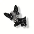 Franse bulldog broche met zwarte en witte strass steentjes op zilverkleurig metaal - Zwart en Witte Franse Bulldog Stijl (21)