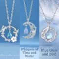Elegante zilverkleurige sleutelbeenketting met vlinder- maan- en vogelhangers set - Vlinder & Maan & Eucalyptus / 3 Stuks (Cadeaudoos) / Zilver