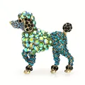 Elegante poedel broche met blauwe en iriserende strass-steentjes in goudkleurig metaal - Blauwe AB Strass Poedel (24)