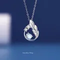 Elegante zilveren Guardian Wing ketting met veerontwerp en een blauwe edelsteen hanger - Beschermengel Vleugel (Cadeaubonset)