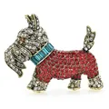 Vintage Scottie hond broche met rode, witte en blauwe strasstenen op goudkleurige basis - Retro Rode Strass Schotse Terriër (26)
