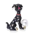 Schattige zwarte emaille hondenspeld met elegante witte parel en roze strass-halsband - Zwart Emaille Kunstparel Hond (28)