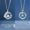 Zilveren halsketting met veer hanger en iriserende steen, uniek romantisch geschenk. - Eucalyptus & Vogel + Veer met jou (Cadeaudoos)