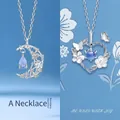 Elegante zilveren ketting set met hart en halve maan hangers en blauwe kristallen - Floating life, water moon + joyful heart / Geschenkdoos