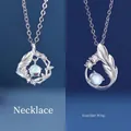 Romantische Blue Eucalyptus Bird en Guardian Wing maansteen kettingen in S925 zilver - Eucalyptus & Vogel + Beschermengel vleugel (Cadeaudoos)