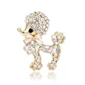Glinsterende goudkleurige poedel broche met witte en iriserende strass-steentjes - Roze Strik Poedel (30.)