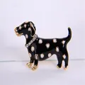 Leuke zwarte emaille teckel hond speld met witte stippen en een strass halsband - Zwarte Teckel met Stippen (31)