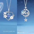 Elegante zilveren kettingset met hartvormige bloem en dromerige ster-maan hanger - Hart in Bloei + Dromerig Sterrenstelsel / Geschenkdoos