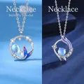 Elegante zeemeerminstaart hanger ketting met blauw emaille en maansteen kraal - Vis met jou + Rimpeling visstaart (Cadeaudoos)