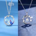 Elegante zilveren zeemeermin ketting met blauwe maansteen en een kristallen hanger - Vis met jou + Geluks Koi (Cadeaudoos)