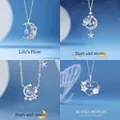 Elegante zilveren kettingen met hemelse maan ster en bloemige hart hangers voor dames - Zwevende Maan + Dromerig Sterrenstelsel + Sterren Rond + Hart in Bloei / Geschenkdoos