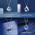 Elegante zilveren ketting met blauwe maansteen en kristallen hangers, vier romantische stijlen - Eucalyptus & Vogel + Beschermengel Vleugel + Geluks Koi + Rimpeling Visstaart (Geschenkdoos Set)