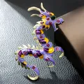 Close-up of a colorful enamel Chinese dragon brooch with sparkly pink rhinestones - Zodiac Dragon Shape (AL751580888954) / Purple