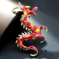Detailed macro view of a colorful Chinese dragon brooch with inlaid rhinestones - Zodiac Dragon Shape (AL751580888954) / Red