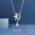 Elegant silver bird and branch necklace featuring a sparkling teardrop cubic zirconia pendant - Eucalyptus and Bird