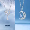 Colliers minimalistes en argent avec pendentifs colombe et croissant de lune. - Ensemble Colombe + Lune Étoile