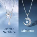 Collier minimaliste colombe branche d'olivier et pendentif lune cadeau pour femmes - Ensemble Colombe + Gui
