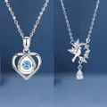 Elegant silver heart necklace featuring blue crystal and a bird pendant gift - Two-Piece Set / Blue Heart and Blue Eucalyptus Set