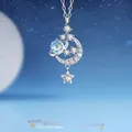 Silver moon and star necklace with blue planet pendant, romantic Valentine's Day gift - Dreamy Galaxy