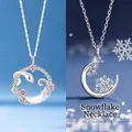 Elegant silver moon snake and snowflake pendant necklaces with sparkling gemstones - Snake Moon And Snowflake