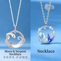 Elegant silver-toned snake moon and mermaid tail pendant necklaces for women's jewelry gift - Snake Moon + Fish Tail Style