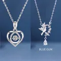 Elegant silver-toned necklaces featuring heart and bird pendants with clear crystals - Two-Piece Set / White Heart and Blue Eucalyptus Set