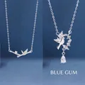 Silver bird and bamboo pendant necklaces for women, minimalist luxury style jewelry - Two-Piece Set / Bamboo & Bird Style