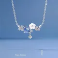 Elegante zilveren bloemenketting met blauwe sterrensteen en sprankelende zirkonia-accenten. - Bloemblad Stijl / 1 Stuk (Eenvoudige Verpakking) / Zilver (Blauwe Sterrensteen)