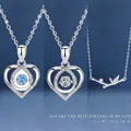 Silver heart necklace set with blue gemstone heart and elegant bamboo pendant jewelry - Three-Piece Set / 2 Hearts & Bamboo