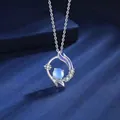 Elegante zilveren vissenstaart ketting met blauwe kattenoog kraal en hanger - Eenvoudige Verpakking / Enkele Verpakking / Zeemeerminstaart Stijl