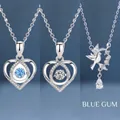 Elegant silver heart necklace with blue gem and dainty bird pendant variants jewelry - Three-Piece Set / Blue White Hearts and Blue Eucalyptus Set