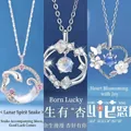 Elegant silver-toned pendant necklaces featuring snake ginkgo and heart flower designs - Snake Moon + Ginkgo + Heart Flower Style