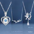 Set of minimalist silver-toned necklaces featuring heart bird and bamboo pendants for women - Three-Piece Set / Heart & Bamboo & Bird